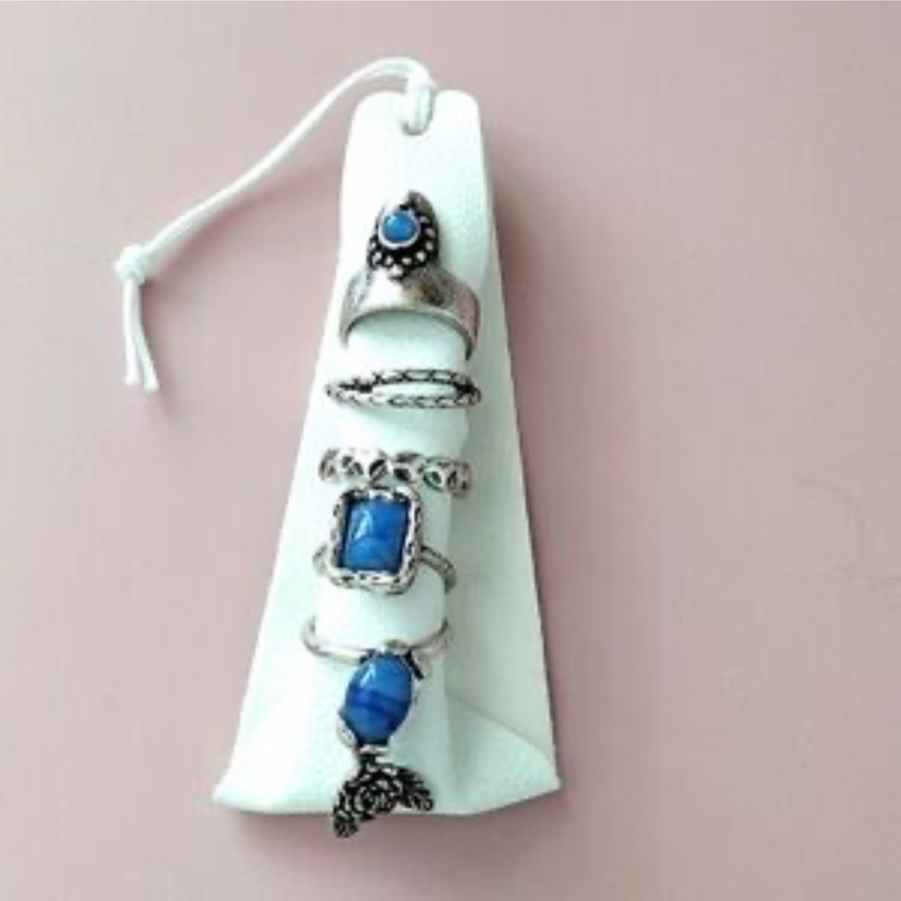 Free People Silver and Blue Ring Set
